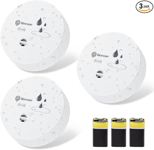 Geevon 3 Pack Water Leak Detectors, 100dB Water Sensor Alarms Flood Detector by GEEVON
