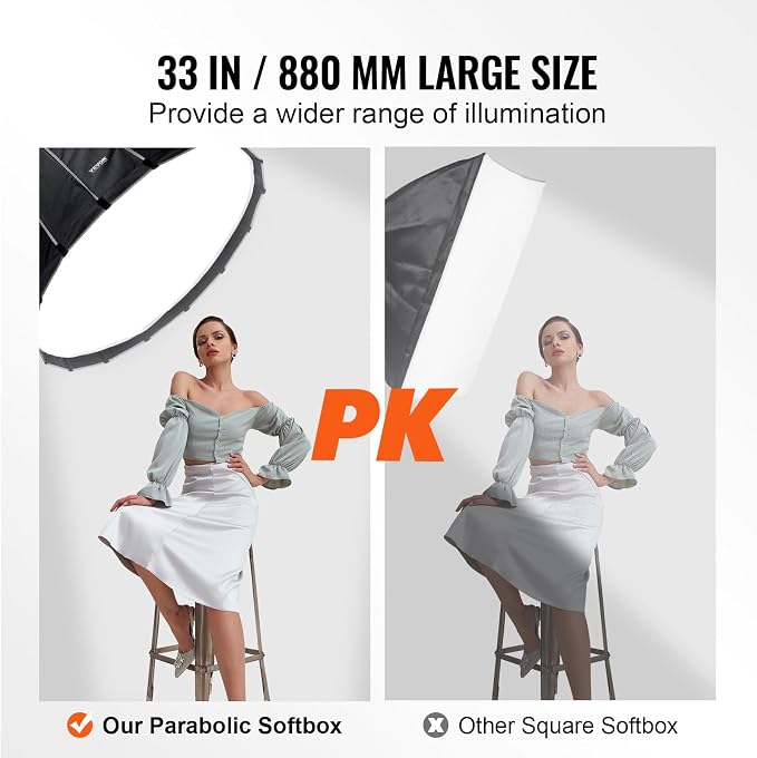 VEVOR Parabolic Softbox, 33 in / 850 mm, Quick Release and Quick Fold, - Image 5