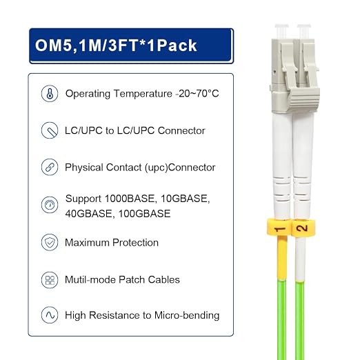 FLYPROFiber- 1M/3ft OM5 LC to LC Fiber Patch Cable, Length Options: 0.2m-20m - Image 4