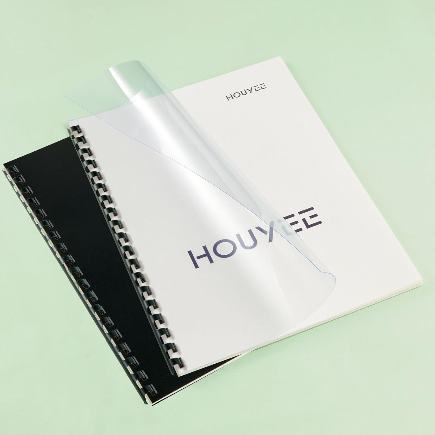 HOUYEE 180 Pack Binding Covers Set: 60 Pcs 3/8 Inch Black Binding Combs, 8.5x11 Inches, 60 Pcs 10 Mil Clear Binding Covers, 60 Pcs 12Mil Black Sand Texture, Letter Size