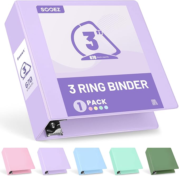 Sooez BinderX Extra Durable 3 Inch 3 Ring Binder, D-Ring Large Binders by Sooez
