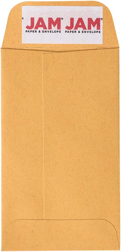 JAM PAPER #3 Coin Business Commercial Envelopes with Peel and Seal Closure - 2 1/2 x 4 1/4 - Brown Kraft Manila - Bulk 500/Carton