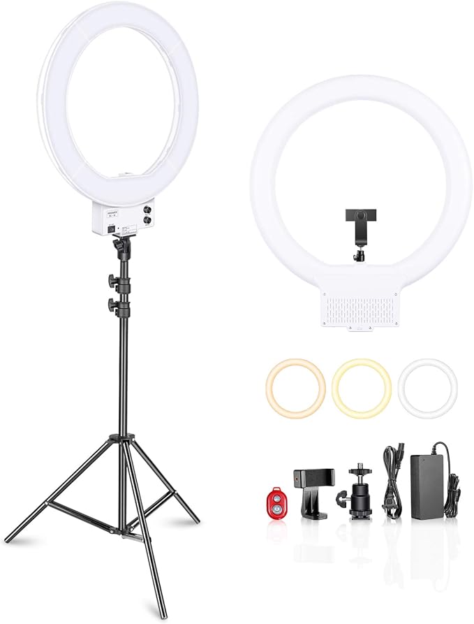 NEEWER 18 Inch Ring Light with Tripod Stand, 55W Large LED Ringlight, Cold Shoe by Neewer