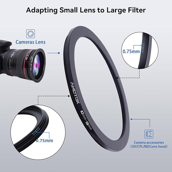 82mm Lens to 58mm Camera Lens Adapter, 82mm to 58mm Filter Step-Down Ring - Image 5