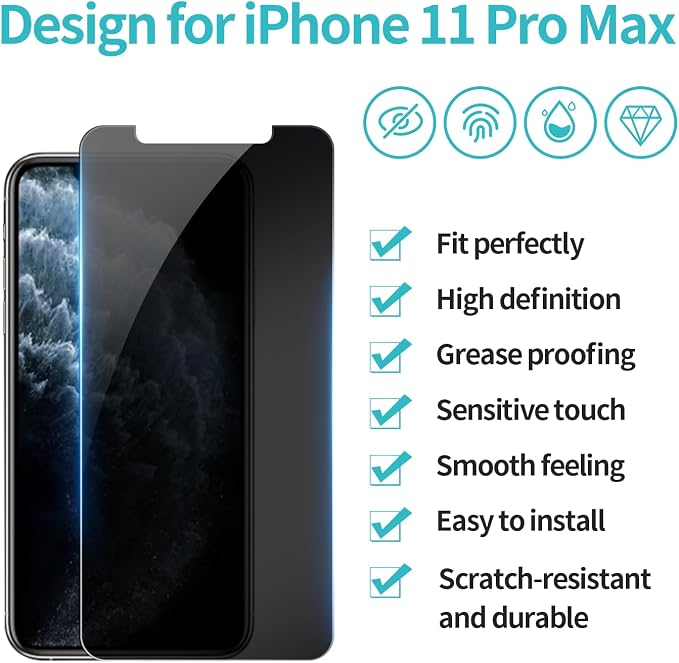 PEHAEL 2 Pack for iPhone 11 Pro Max/iPhone Xs Max Privacy Screen Protector - Image 2