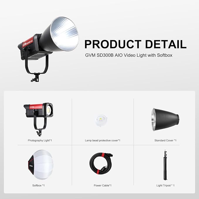 GVM 300W Video Light Kit with Lantern Softbox, SD300B AIO Photography Light - Image 7