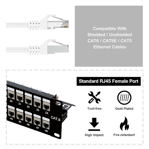 iwillink 10Gbps Patch Panel 48 Port, RJ45 Through Coupler 2U Cat6 Shielded - Image 3
