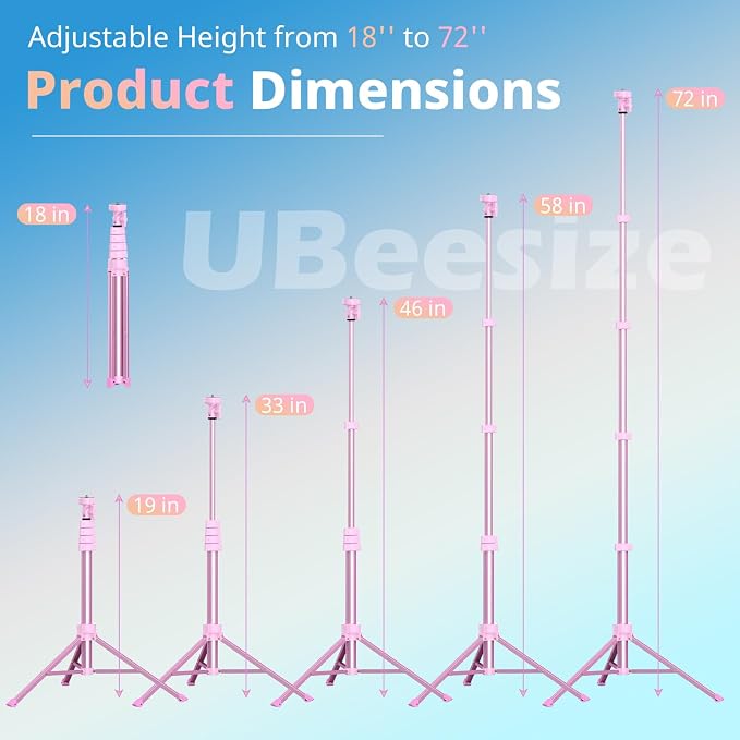 UBeesize 72" Phone Tripod & Selfie Stick, Camera Tripods Stand - Image 2