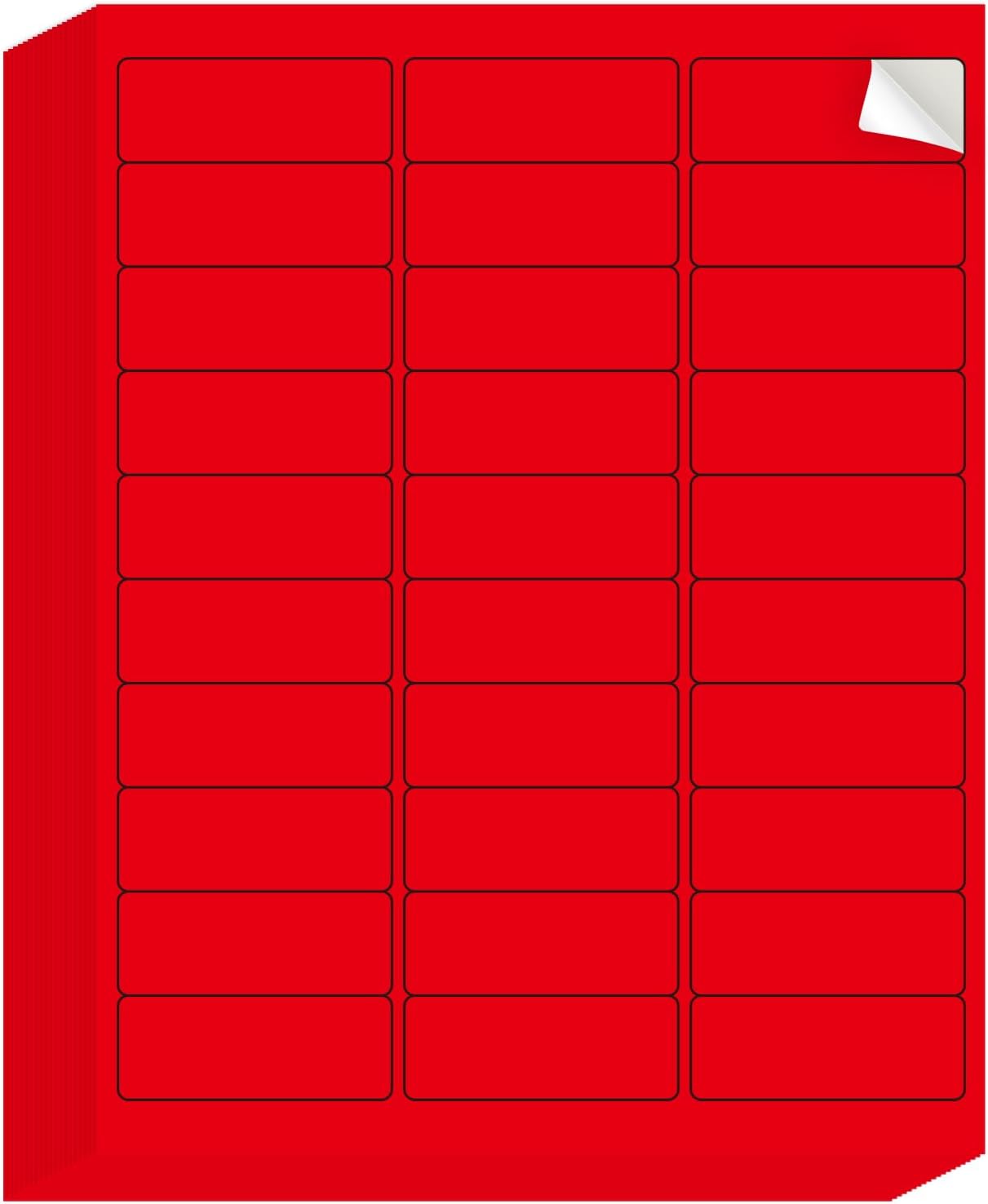 8-1/2 x 11 Neon Color High Light Labels for Laser & Inkjet Printer, Strong Adhesive (Red, 1" x 2-5/8" - 30 Per Page | 600 Labels)