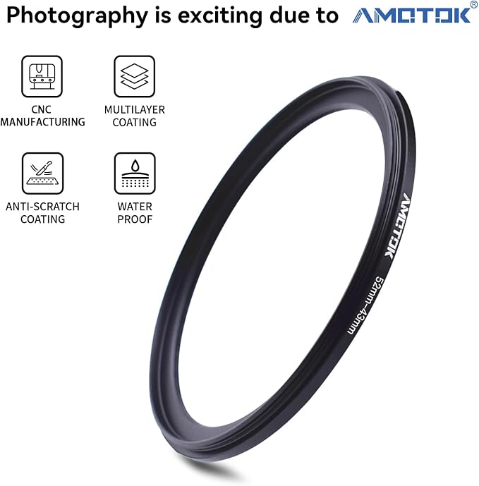 52mm Lens to 43mm Camera Lens Adapter, 52mm-43mm Filter Step-Down Ring - Image 2