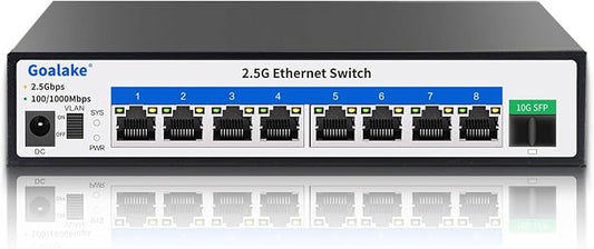 Goalake 2.5G Switch, 9-Port Ethernet Switch, 8×2.5G RJ45 + 1×10G SFP Ports by Goalake