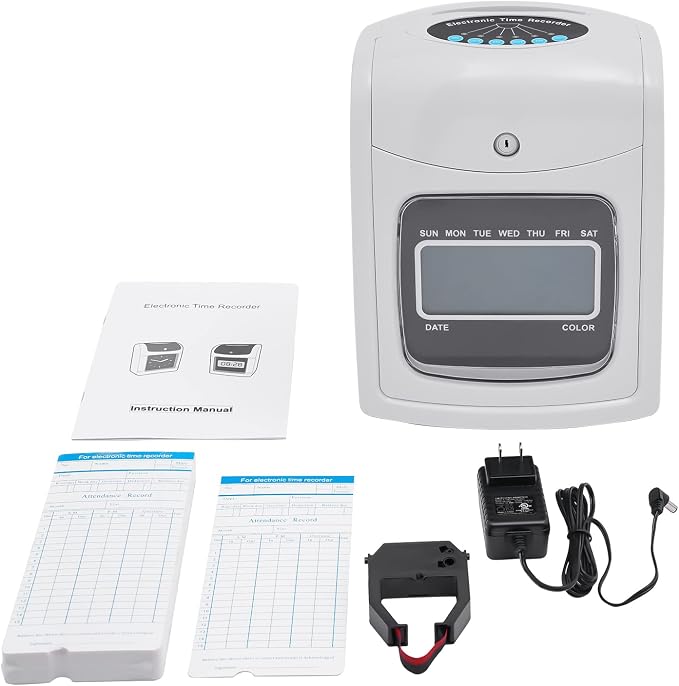 Time Clock Punch Card Machine, LCD Employee Attendance Tracker, Auto-Absorb & - Image 9