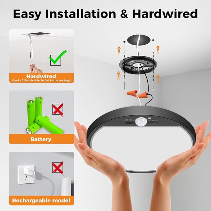 slochi 2Pack Motion Sensor Light Indoor Wired, 8.7 Inch 3000K/4000K/6500K - Image 2