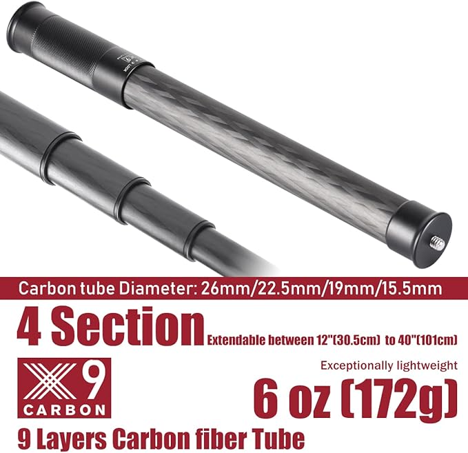 SHINEWEE Carbon Fiber Extension Pole – 4-Section Fast Twisting Lock Design | - Image 2