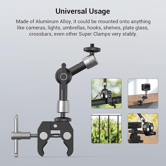 SMALLRIG Super Clamp w/ 1/4" and 3/8" Thread and 5.8 Inches Adjustable Friction - Image 6