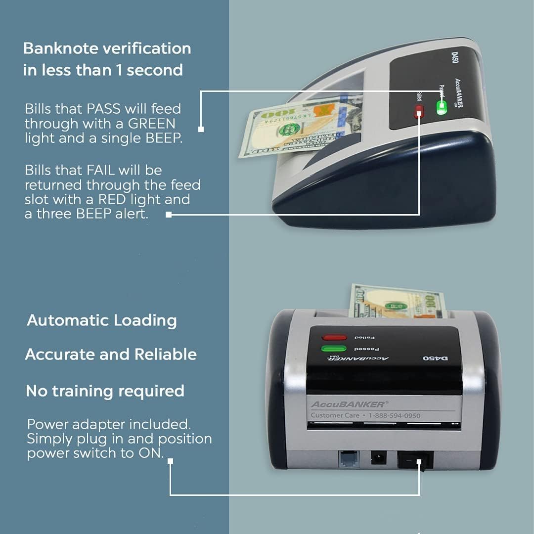 AccuBANKER D450 Counterfeit Money Checker Machine with Magnetic, Infrared, Watermark and Micro-Printing Detection & 5-Pack Counterfeit Bill Detector Pens Bundle