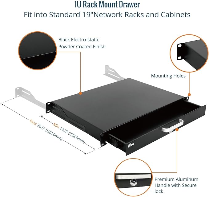 Tecmojo 1U Rack Drawer, Rack Mount Drawer - Image 4