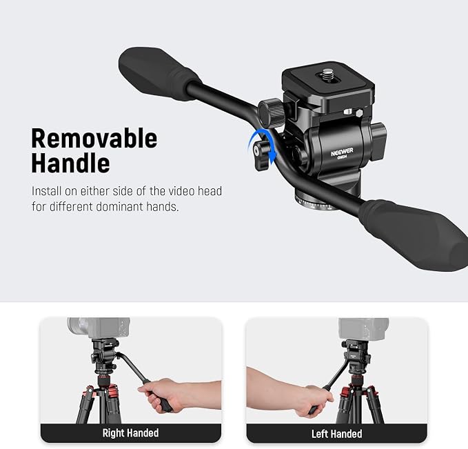 NEEWER Tripod Fluid Head with Quick Release Plate & Handle, Metal Pan Tilt - Image 6