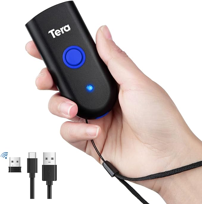 Tera Wireless Barcode Scanner 1D Laser Mini Pocket Waterproof Scanner 3in1 by Tera