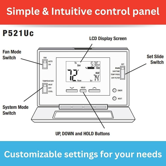 Lux Pro P521U Programmable 5-2 Day Thermostat - Image 3