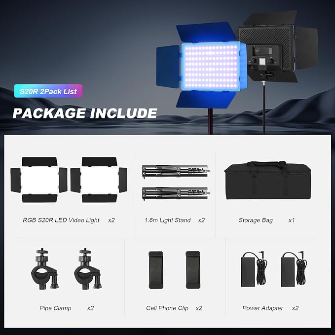 2Pack RGB LED Video Light Kit 12.6in - Image 7