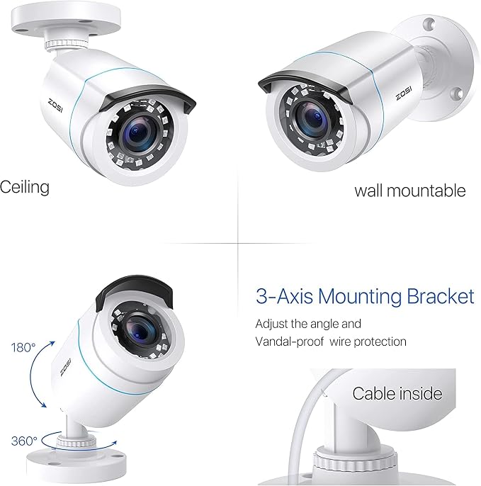 ZOSI 4 x 2MP 1080p HD-TVI Home Security Camera Outdoor Indoor 1920TVL, 80ft - Image 8