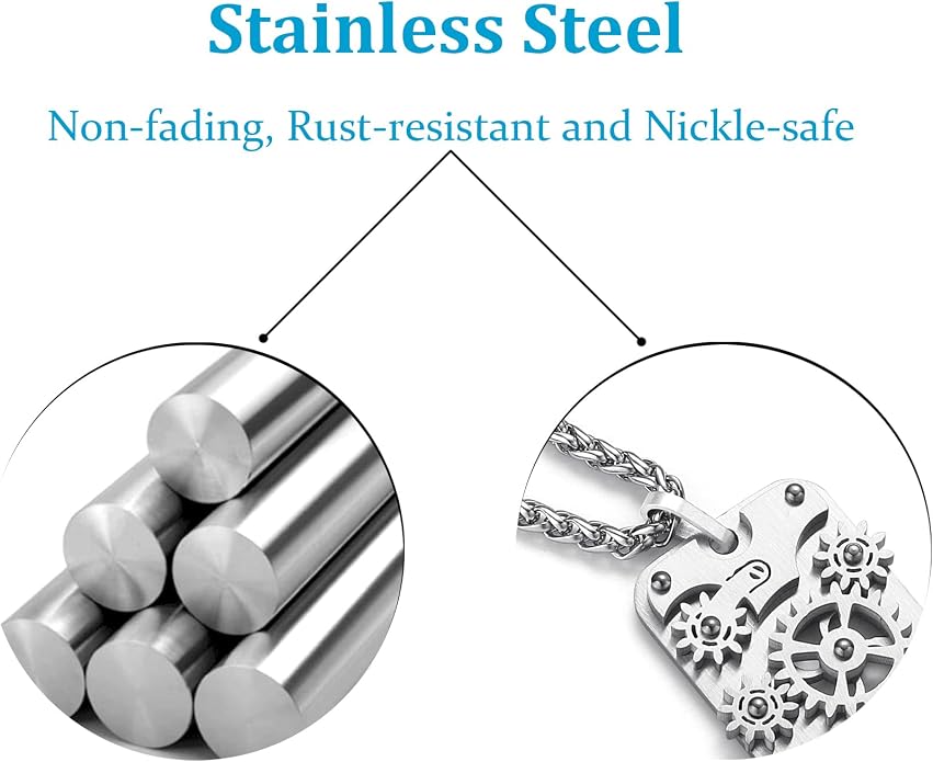 Stainless Steel Mechanical Rotatable Gear Pendant Necklace - Image 4