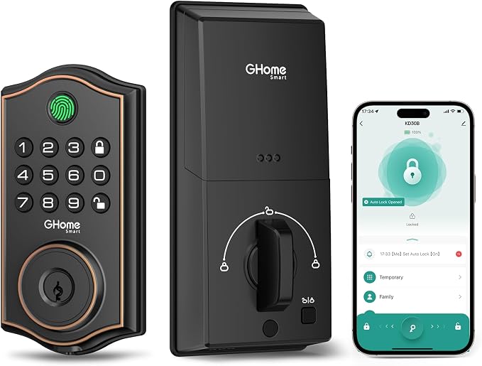 GHome Smart Deadbolt Lock, Fingerprint Code Keyless Entry Door Lock by GhomeSmart