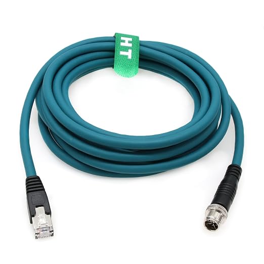 M12 Ethernet 8 Pin X-Code RJ45 CAT-7e GigE Cable by HangTonConnect