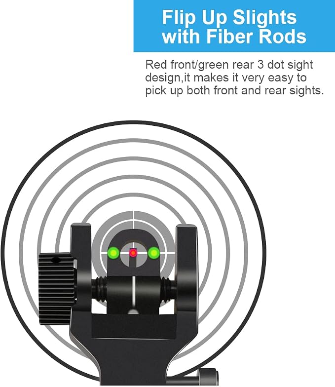Fiber Optic Flip Up Iron Sights Picatinny Rail Mounted Front and Rear Backup - Image 4