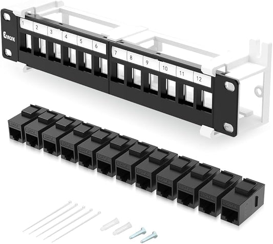 12 Port Patch Panel CAT6 Keystone Patch Panel Wall Mount 10 Inch Bracket by Enmane
