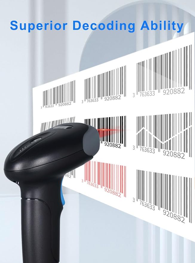 1D 2D QR Barcode Scanner Wireless, Handheld Cordless Bar Codes Reader - Image 3