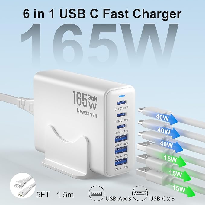 165W GaN USB C Charging Station, 6-Port Desktop Charger - Image 2
