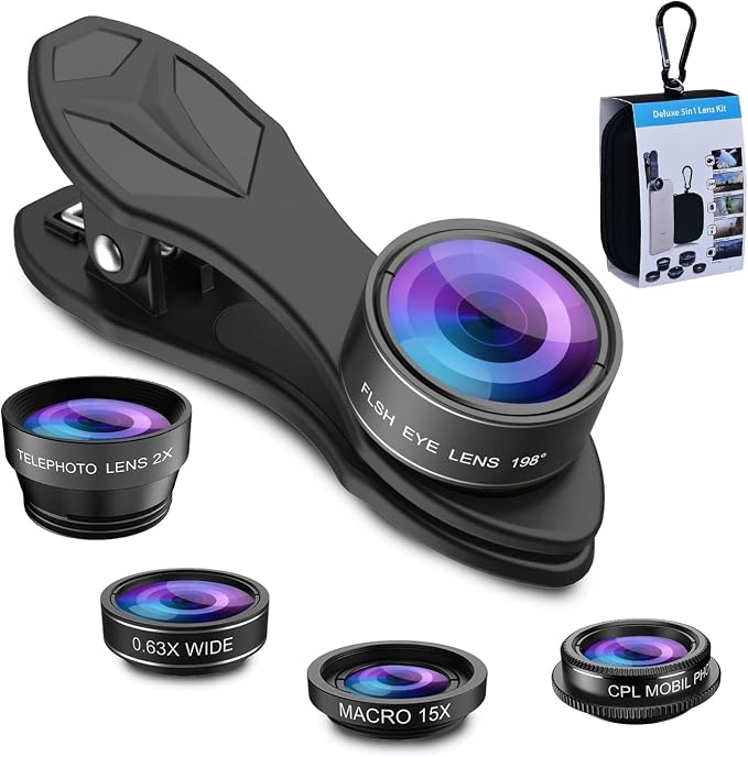 MIAO LAB 5 in 1 Phone Camera Lens Kit -0.63X Wide Angle Lens & 15X Macro by MIAOLAB