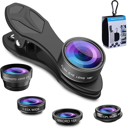 MIAO LAB 5 in 1 Phone Camera Lens Kit -0.63X Wide Angle Lens & 15X Macro by MIAOLAB