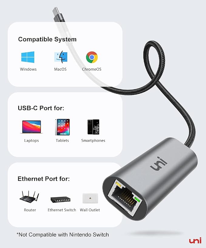 uni USB-C to Ethernet Adapter 2.5 Gbps, Blazing Fast Type-C to RJ45 Adapter - Image 6
