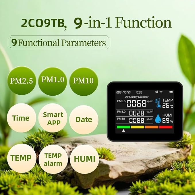 2CO9TB Smart WiFi Air Quality Monitor, Air Dust PM2.5 PM1.0 PM10 and Thermometer - Image 9
