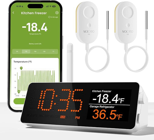 MOCREO WiFi Remote Thermometer Freezer Alarm, 1/3 Mile Long Range, by MOCREO