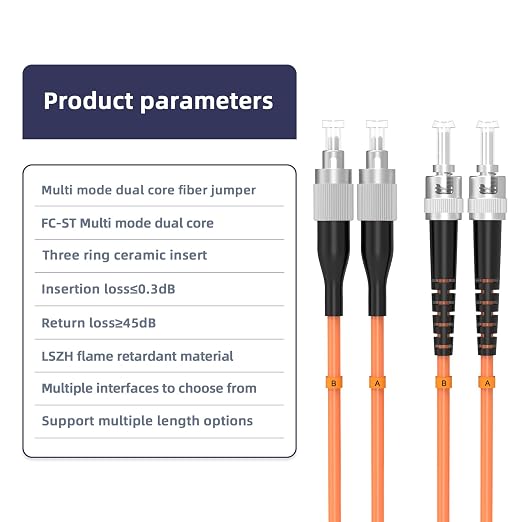OM1 FC/UPC to ST/UPC Fiber Patch Cable, 60M/196FT Multimode Duplex 62.5/125µm - Image 3