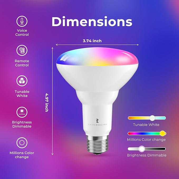 THIRDREALITY Smart Color Bulb ZB3 4Pack, Zigbee Hub Required, 650 Lumens - Image 3