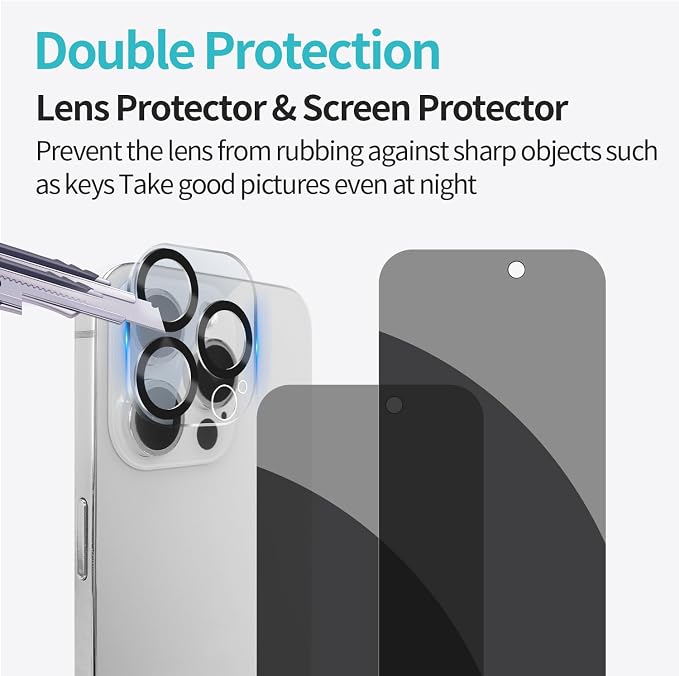 PEHAEL 2+2 Pack for iPhone 15 Pro Privacy Screen Protector - Image 6