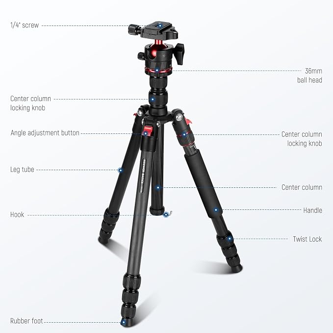 NEEWER Basics Carbon Fiber Travel Tripod Monopod, Arca Type Ball Head, Max Load - Image 8