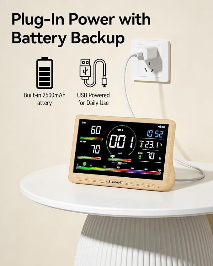16-in-1 Air Quality Monitor Indoor, Real Time CO2, Formaldehyde, Temperature & - Image 6