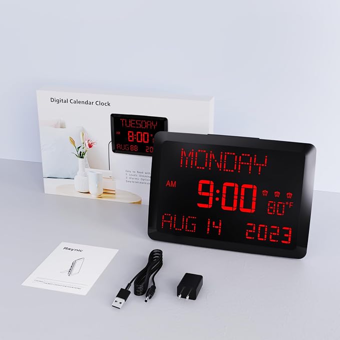 Raynic Digital Clock, 11.5" Large Display Digital Calendar Clock - Image 9