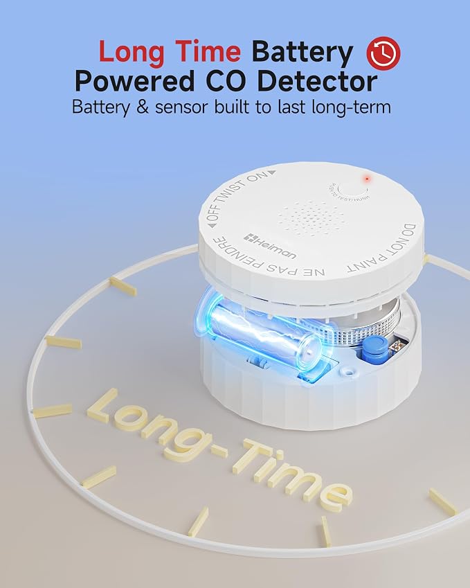 Heiman Carbon Monoxide Detectors, Mini CO Detector Long Battery Operated - Image 3