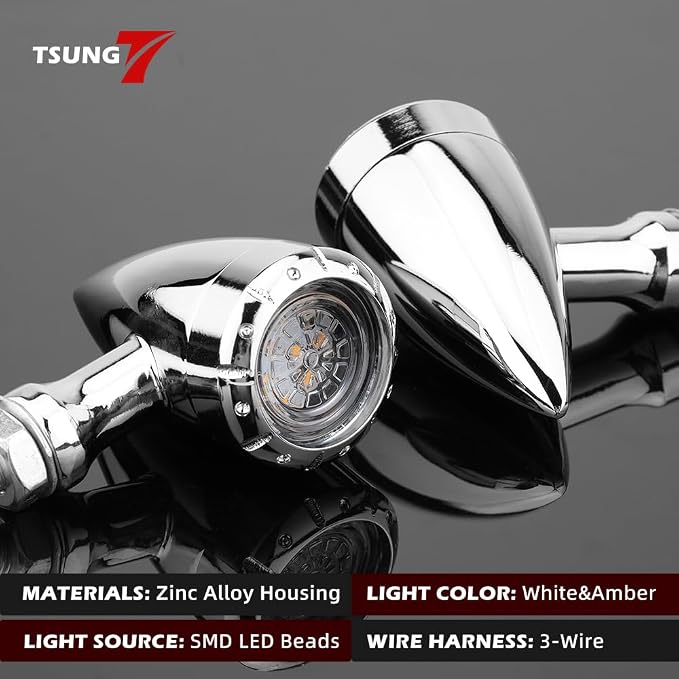 TSUNG 2PCS Motorcycle Bullet LED Front Turn Signal White Amber Light SMD - Image 2