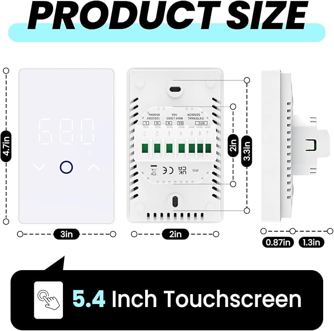 2PCS WiFi Thermostat for Electric Floor Heating Systems, Touchscreen LED Display - Image 2