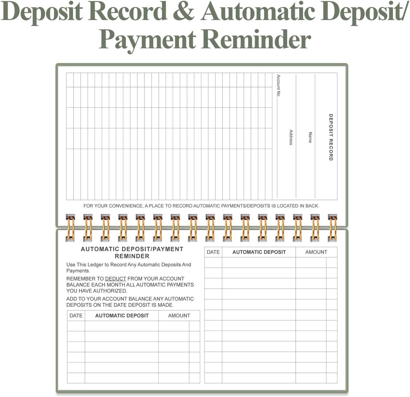 Check Registers for Personal Checkbook - A6 Blank Ledger Transaction Registers for Personal, Check Register Book for Checking and Saving Account, Deposit and Credit Card, 3,75" x 6.75", Green