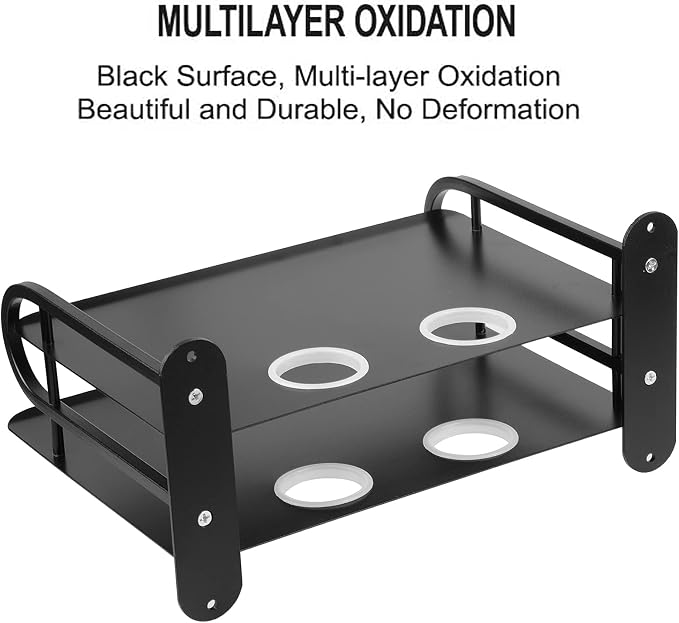 Black Metal Double Wireless WiFi Router Storage Box Wall Hanging Shelf - Image 7
