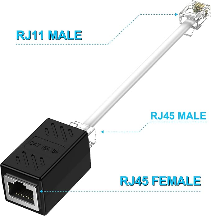 Phone Jack to Ethernet Cable Adapter, RJ45 8P8C Female to RJ11 6P4C Male - Image 4
